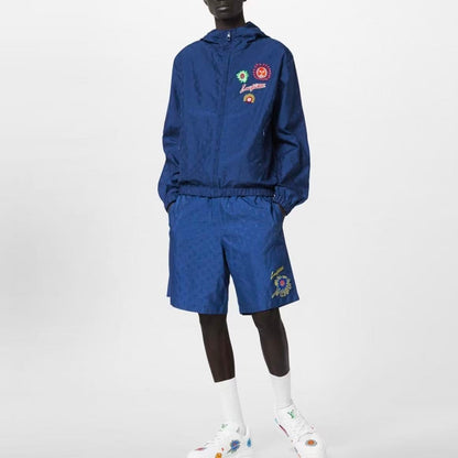 Louis Vuitton × Yayoi Kusama SS23 Men's Blue Windbreaker Jacket with Embroidered All-Over Cartoon Letter Pattern