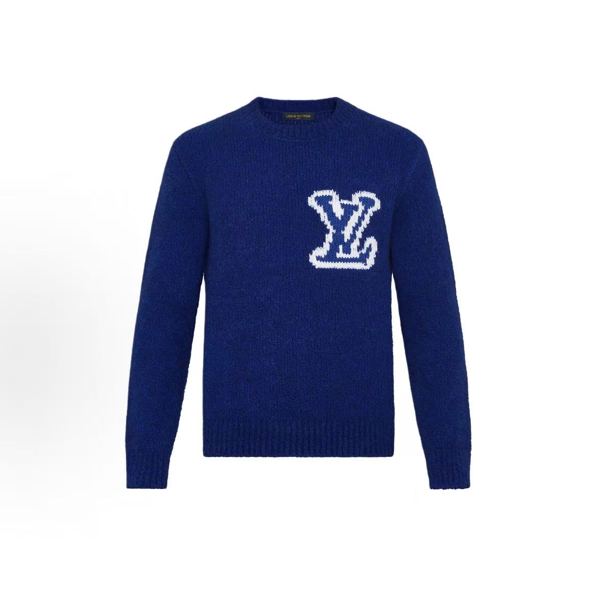 LOUIS VUITTON Classic Embroidered Round-neck Wool Sweater - Men's Style - Blue