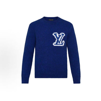 LOUIS VUITTON Classic Embroidered Round-neck Wool Sweater - Men's Style - Blue