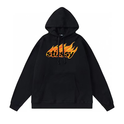 STUSSY FLAME PRINT HOODIE BLACK