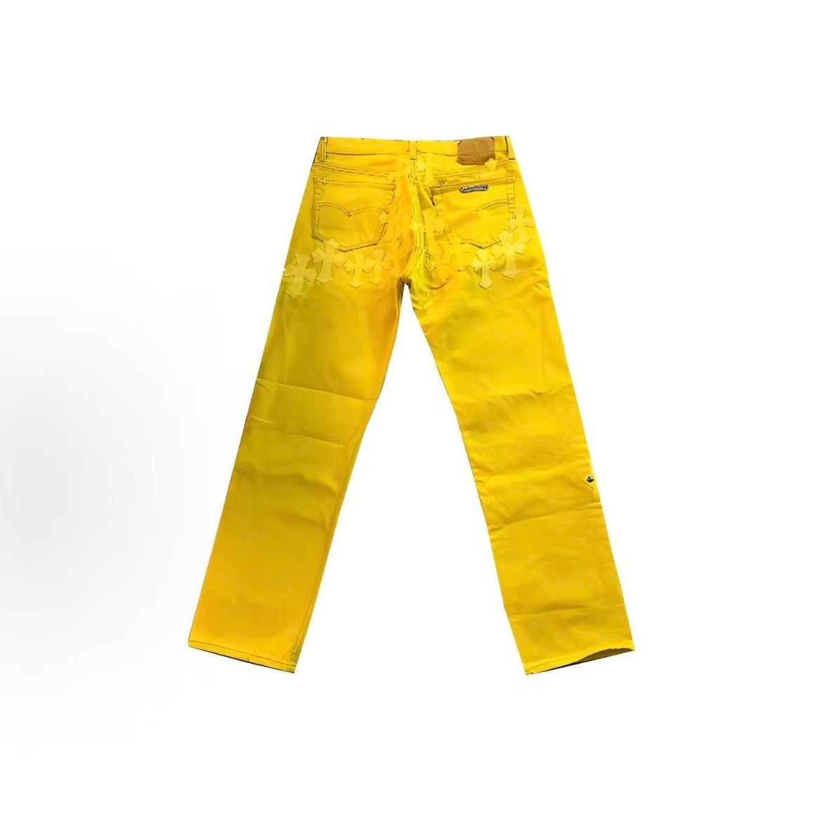 Chrome Hearts SS23 Solid Color Logo Patch Button Jeans Women's Yellow