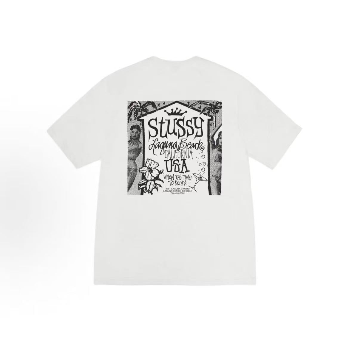 Stussy SS25 Beach Villa Print Round-neck Short-sleeved American Retro T-shirt (same style for both men and women)