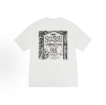 Stussy SS25 Beach Villa Print Round-neck Short-sleeved American Retro T-shirt (same style for both men and women)
