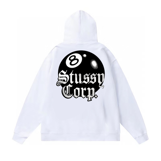 STUSSY BALL 8 PRINT HOODIE WHITE