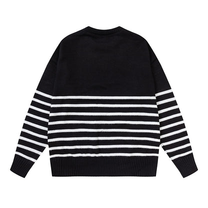 AMI Logo Stripe Print Crewneck Hoodie Black