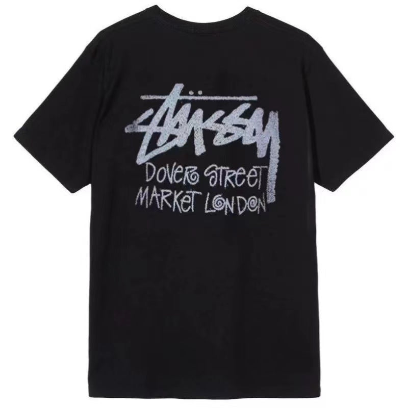 STUSSY REFLECTIVE LOGO PRINT TEE BLACK