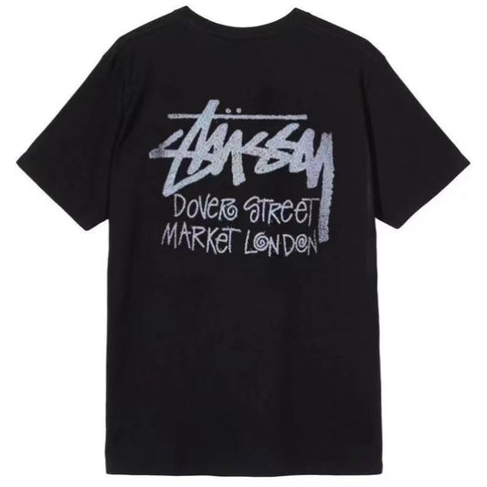STUSSY REFLECTIVE LOGO PRINT TEE BLACK