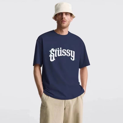 STUSSY LOGO PRINT TEE NAVY