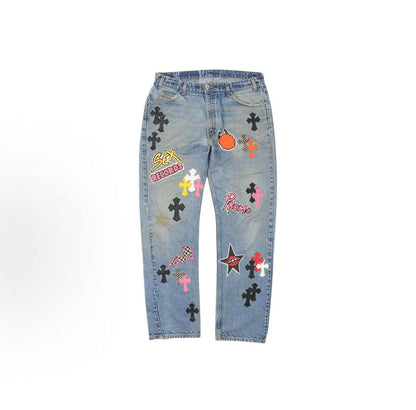 Chrome Hearts Matty Boy series - Cross patch patchwork - Jeans - for both men and women