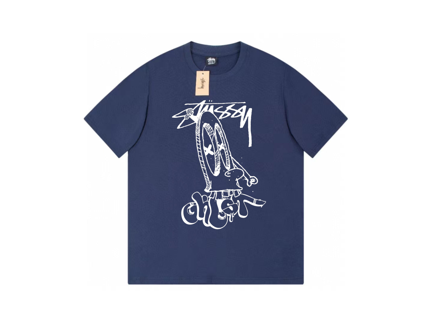 STUSSY CARTOON LOGO PRINT TEE NAVY