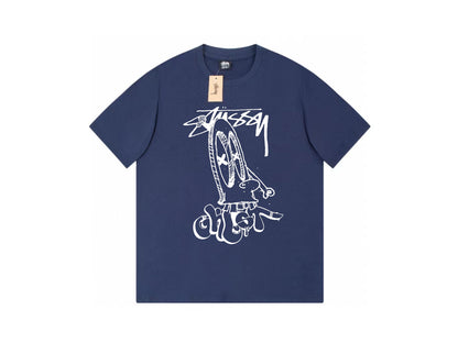 STUSSY CARTOON LOGO PRINT TEE NAVY