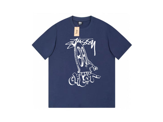 STUSSY CARTOON LOGO PRINT TEE NAVY