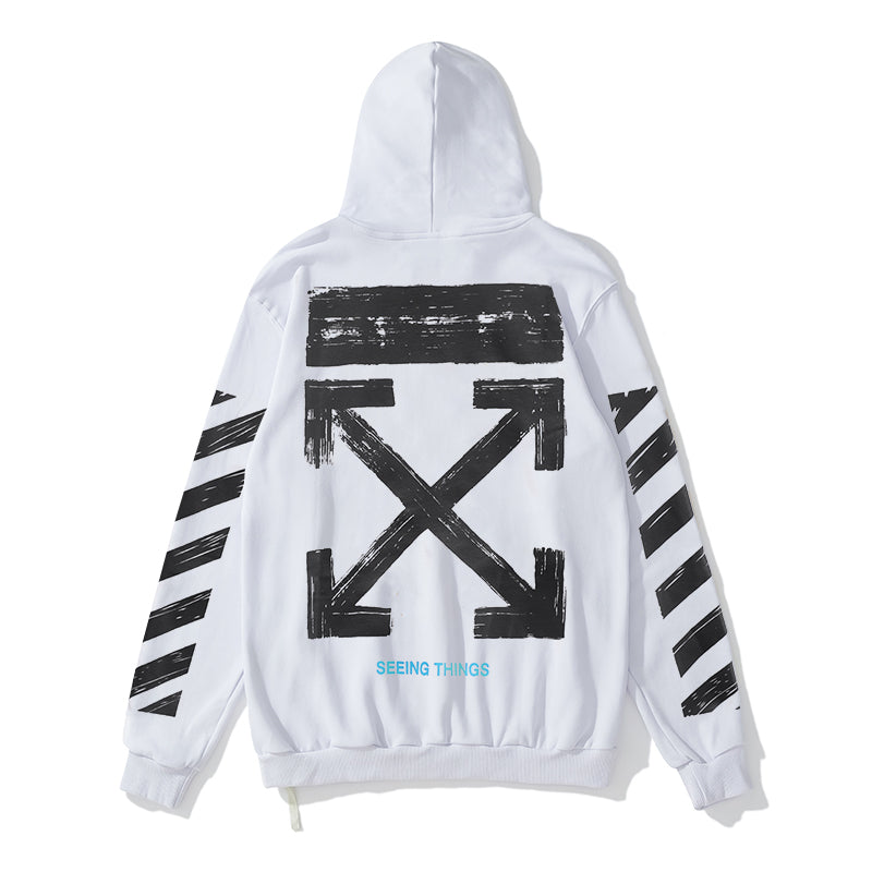 Off-White arrow doodle print zipper hooded cardigan sweatshirt white