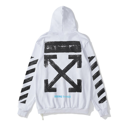 Off-White arrow doodle print zipper hooded cardigan sweatshirt white
