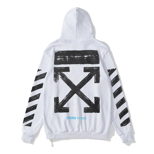 Off-White arrow doodle print zipper hooded cardigan sweatshirt white