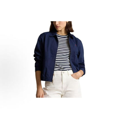 Ralph Lauren SS24 Solid-color Logo Embroidered Long-Sleeve Jacket Coat - Loose Fit - Women's - Dark Blue