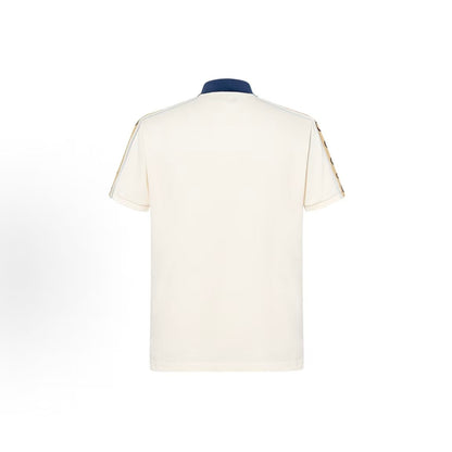 GUCCI Polo shirt with logo pattern, short sleeves, crew neck, men's style, ivory white