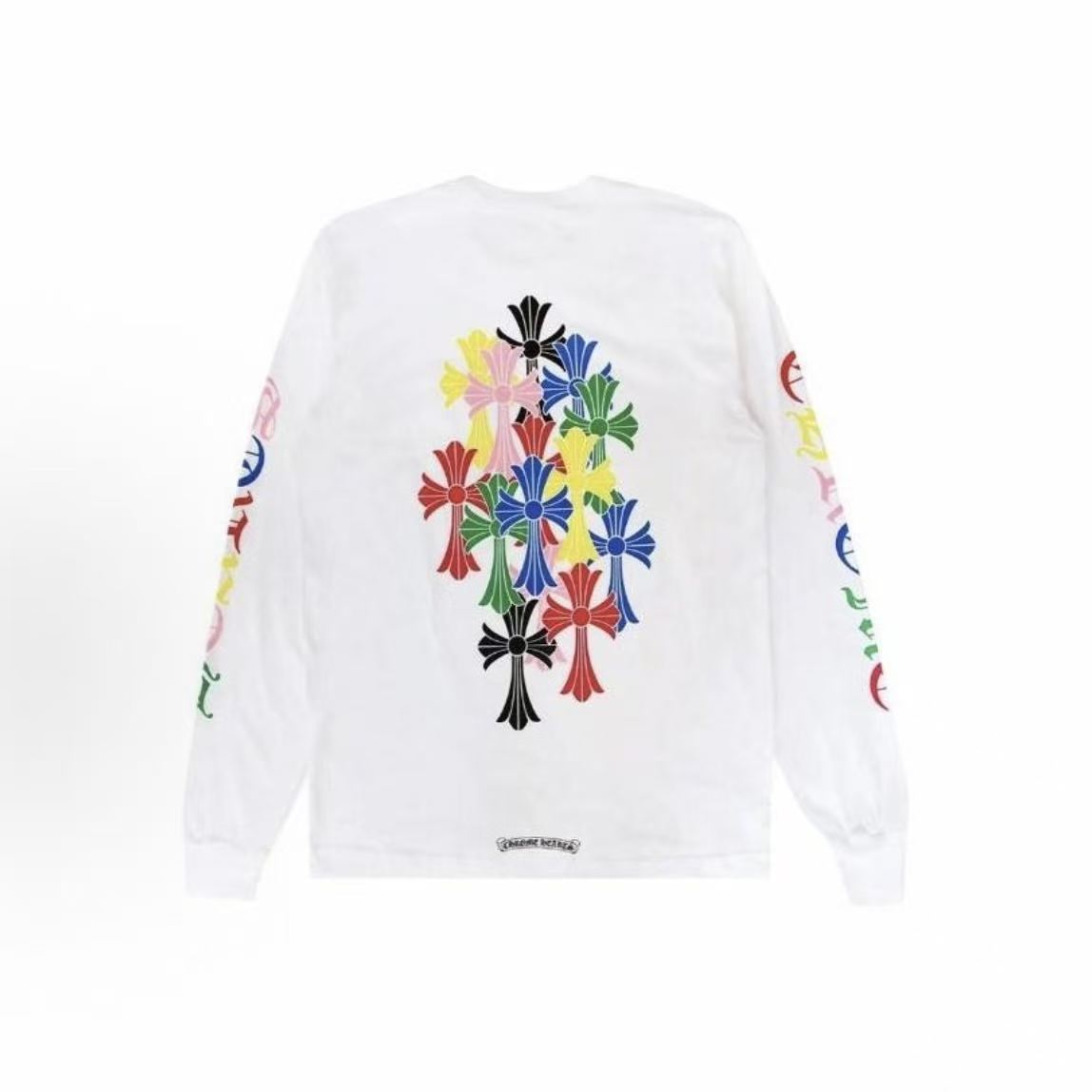 Chrome Hearts Color Cross-Style Lettered T-Shirt Long-Sleeved for Men and Women in White