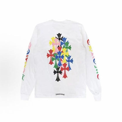 Chrome Hearts Color Cross-Style Lettered T-Shirt Long-Sleeved for Men and Women in White