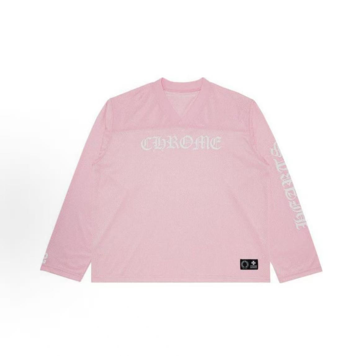 Chrome Hearts Letter Sleeve V-neck Long-Sleeved Ice Hockey Jacket T-shirt for Men - Pink