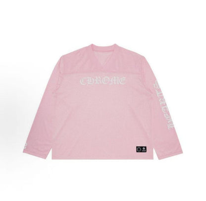 Chrome Hearts Letter Sleeve V-neck Long-Sleeved Ice Hockey Jacket T-shirt for Men - Pink
