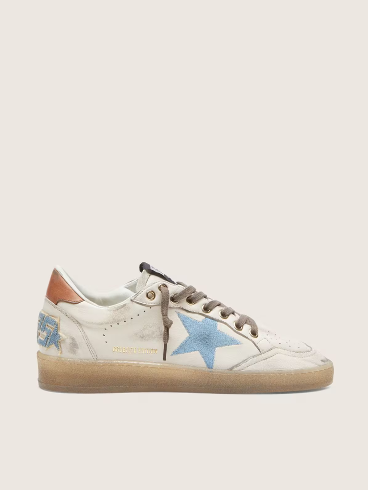 Golden Goose Ball Star LTD in white leather with light blue embroidered star