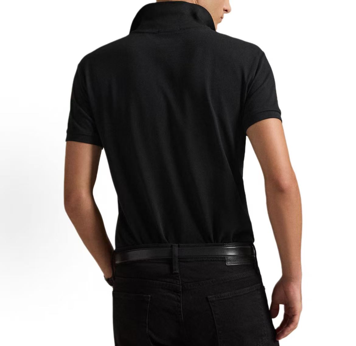 Ralph Lauren FW21 Logo Embroidered Solid Mesh Short-Sleeved Polo Shirt - Messy Hair - Men's - Black