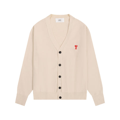 AMI Small Logo V-neck Button Sweater Cream
