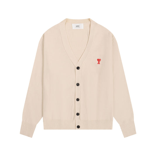 AMI Small Logo V-neck Button Sweater Cream
