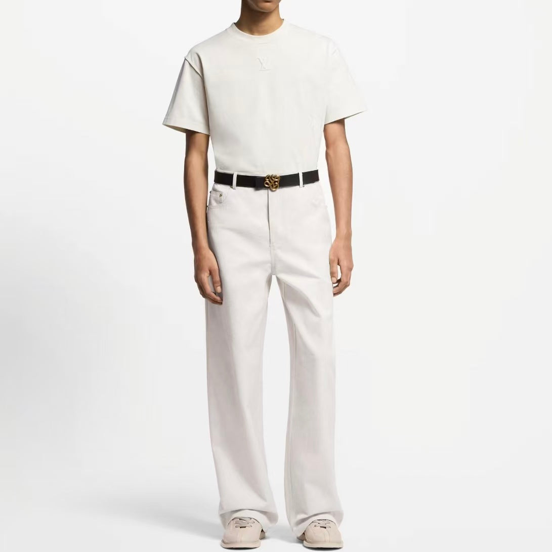 LOUIS VUITTON SS25 Men's Spring Summer Collection Logo Embroidered Round-neck Short-sleeved T-Shirt for Men Ivory White