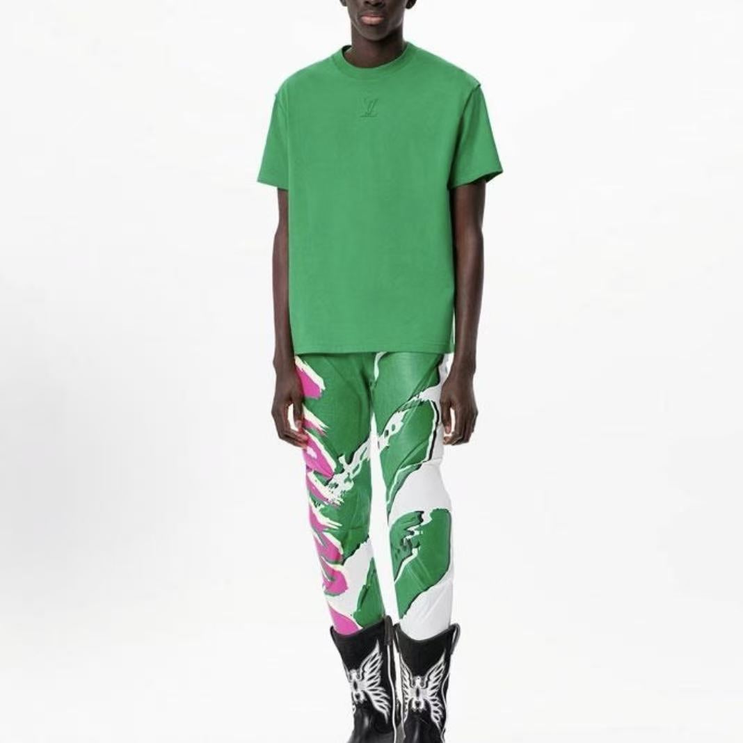 LOUIS VUITTON Solid-color Logo Logoed Round-neck Short-sleeved T-shirt for Men - Green