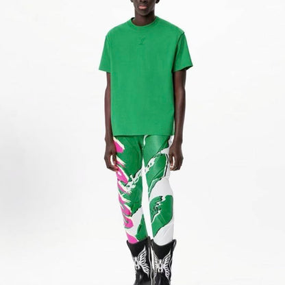 LOUIS VUITTON Solid-color Logo Logoed Round-neck Short-sleeved T-shirt for Men - Green