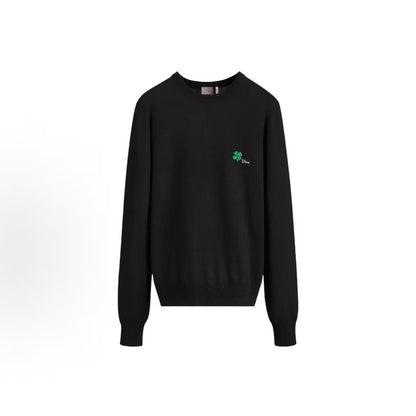 DIOR (Dior) SS26 Summer Collection - Solid Green Embroidered Long-Sleeved Sweater for Men