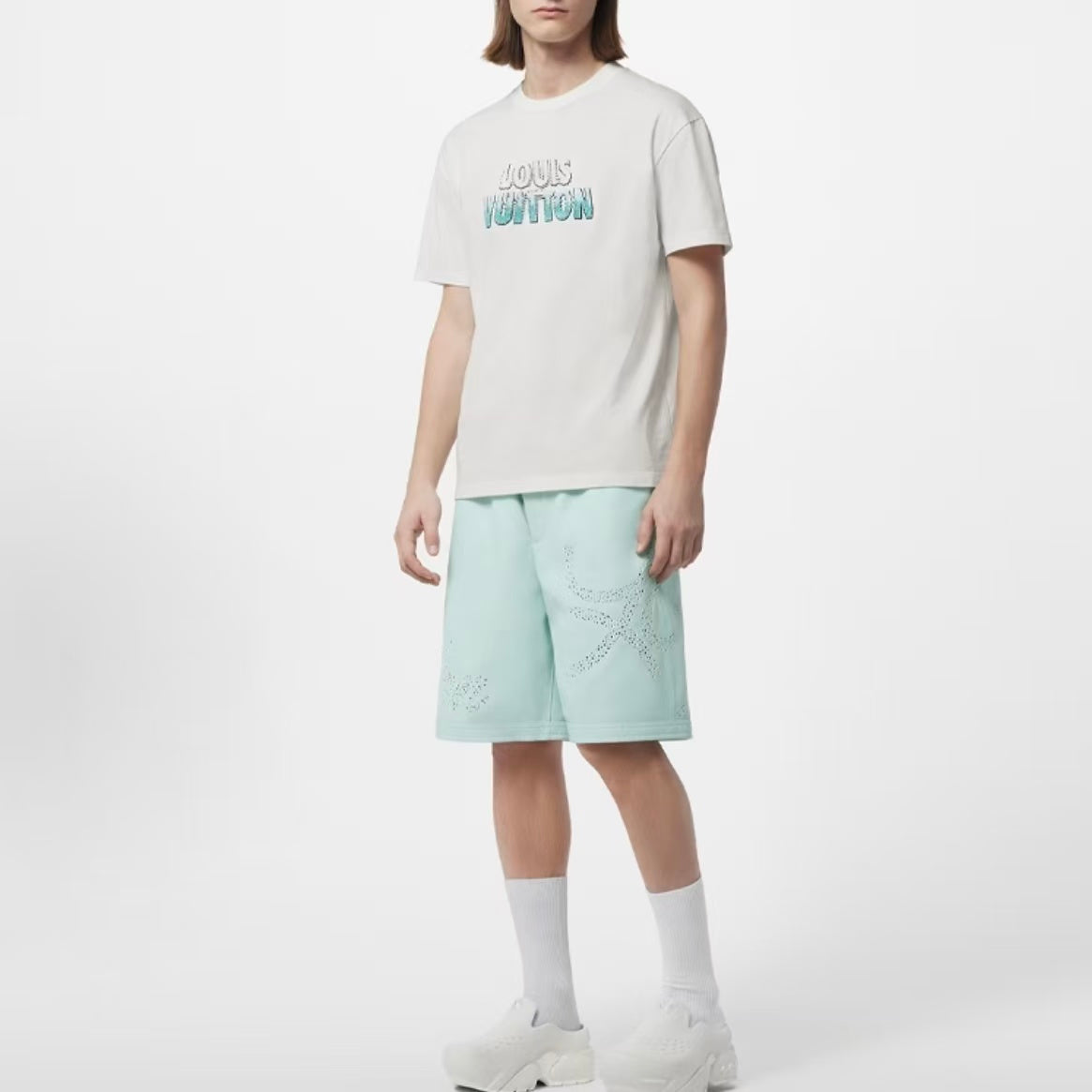 LOUIS VUITTON SS23 Beaded Letter Embroidery Casual Short-Sleeved T-Shirt for Men, White
