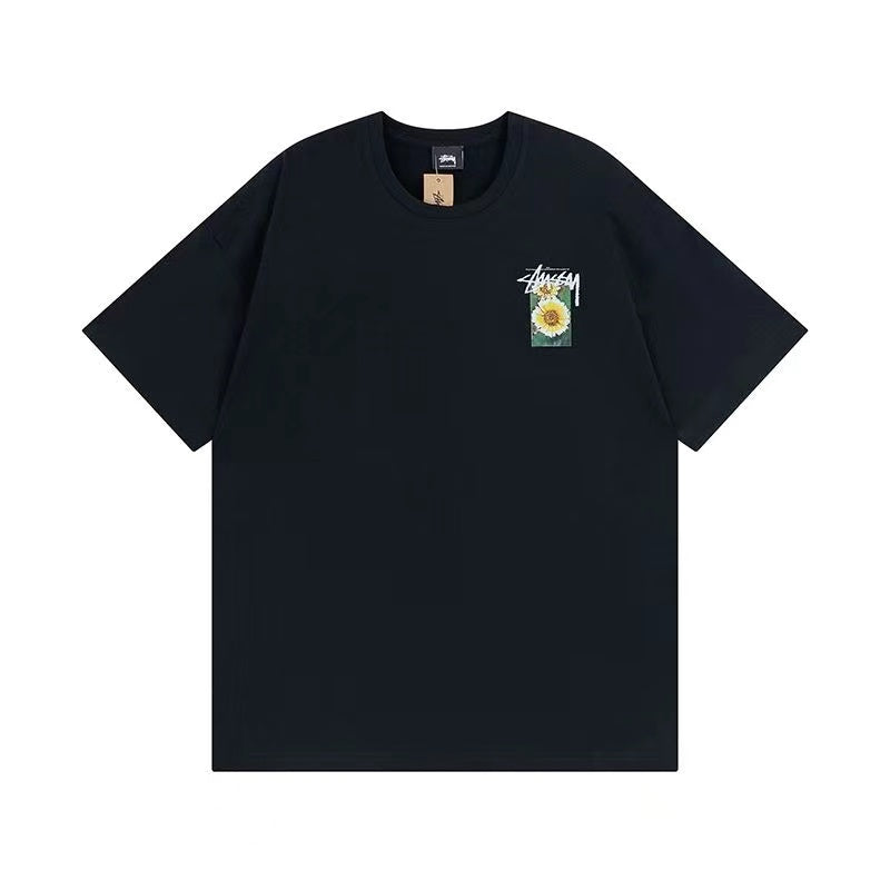 STUSSY Flower Grid Pigment Dyed Tee In Black