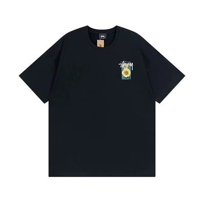 STUSSY Flower Grid Pigment Dyed Tee In Black