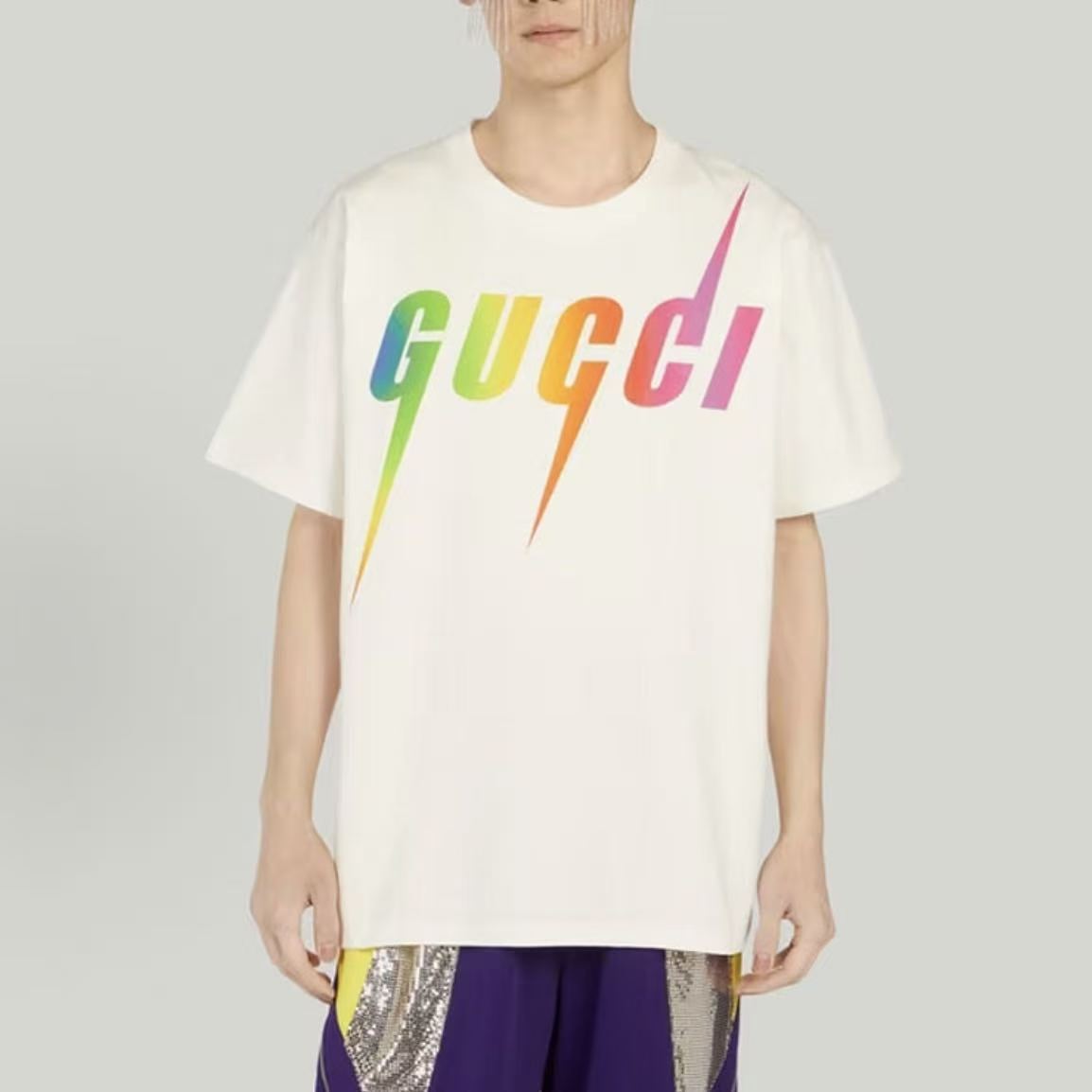 GUCCI Ancient Grecian SS23 Blade Round-neck Straight-cut Blade-edge Print Short-sleeved T-shirt for Men, White