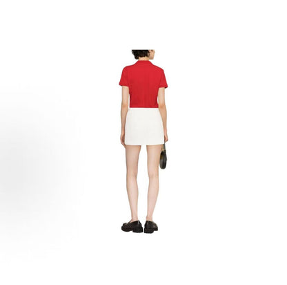 Ralph Lauren Petite Spurs Embroidered Solid Breathable Stretch Cotton Mesh Five-Pocket Polo Collar Hooded Short Sleeve Ribbed Sleeve Cap Polo Shirt - Slim Fit - Women's - Red with Navy Blue Pattern