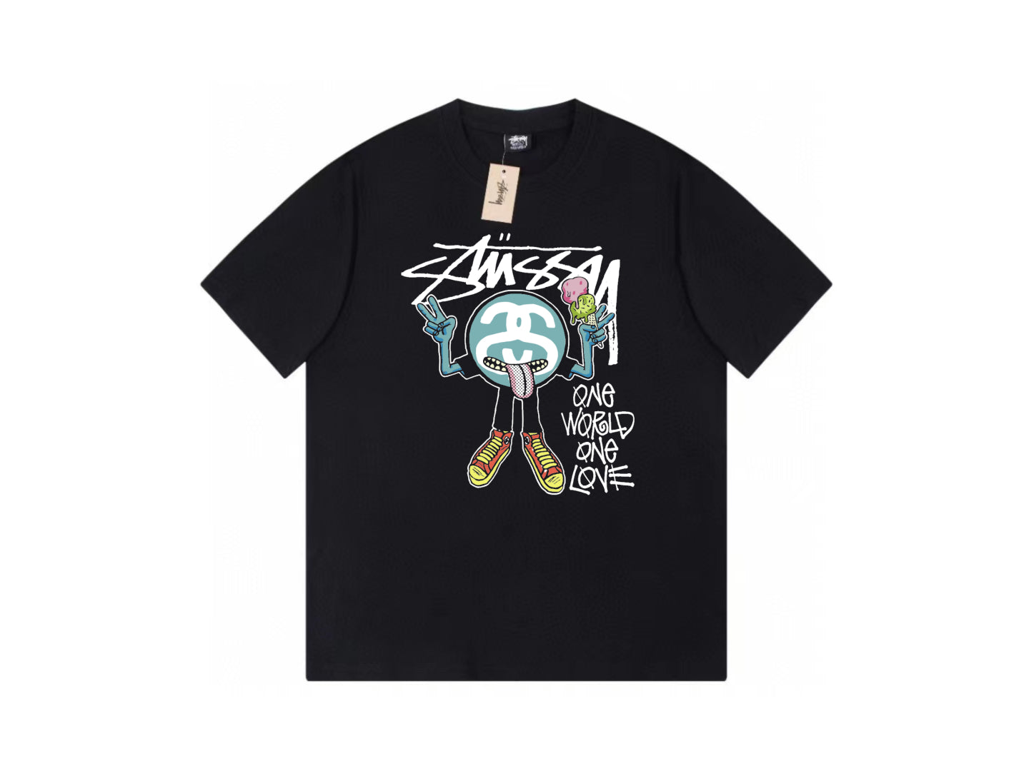 STUSSY CARTOON DOLL PRINT TEE BLACK