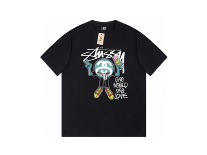 STUSSY CARTOON DOLL PRINT TEE BLACK