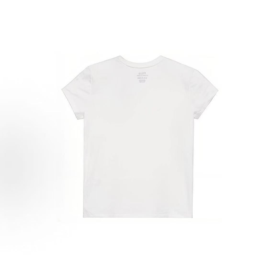 Ralph Lauren SS22 Little Horse Embroidery Solid Cotton Round-neck Pullover Short-Sleeve T-Shirt for Women, White with Navy Blue Stripes, Standard Fit