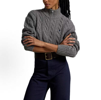 Ralph Lauren Logo Embroidered Plaid Knit High-neck Long-Sleeve Sweater Standard Fit Women's Style