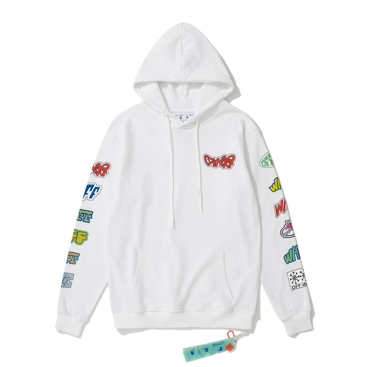 Off-White color letter badge print hooded sweater white