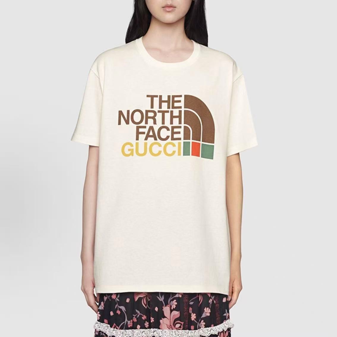 GUCCI x THE NORTH FACE Logo Letter Print Round-neck Casual Short-Sleeved Sleeveless T-shirt for Women - White