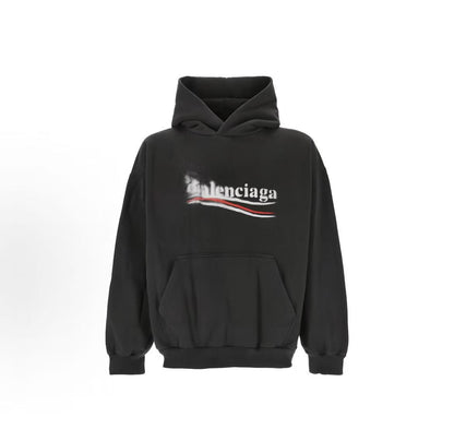 Balenciaga Logo letter print hooded long-sleeved pullover, regular fit, men's style, black color