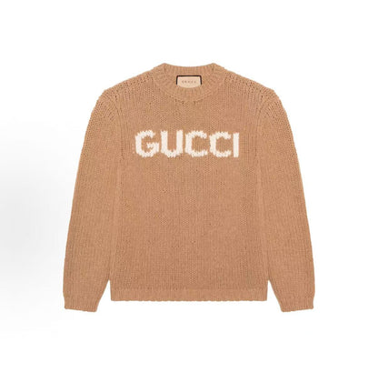 GUCCI Gucci Letter Embroidery Round-neck Long-sleeved Knit Shirt for Men Brown