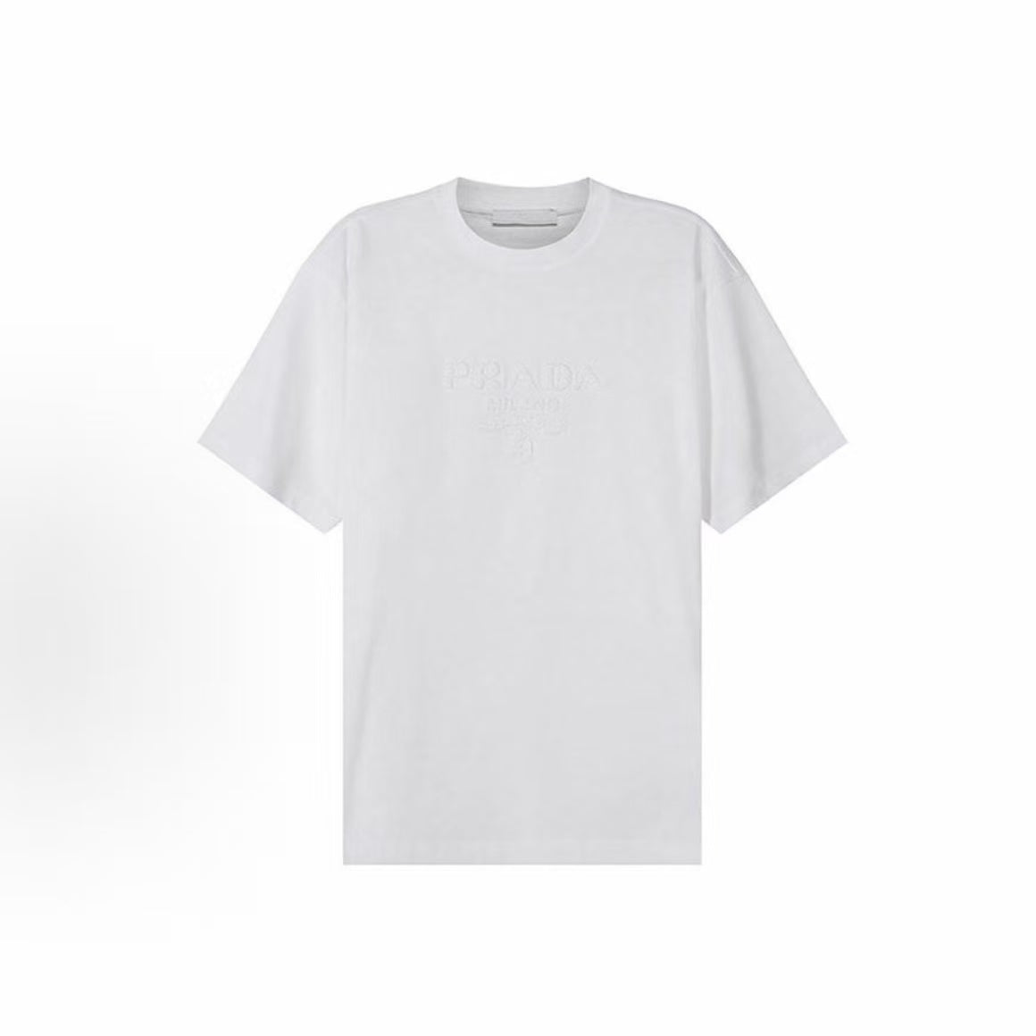 PRADA SS22 Cotton Letter Logo Round-neck Short-sleeved T-shirt for Men - White