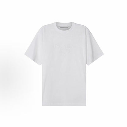 PRADA SS22 Cotton Letter Logo Round-neck Short-sleeved T-shirt for Men - White