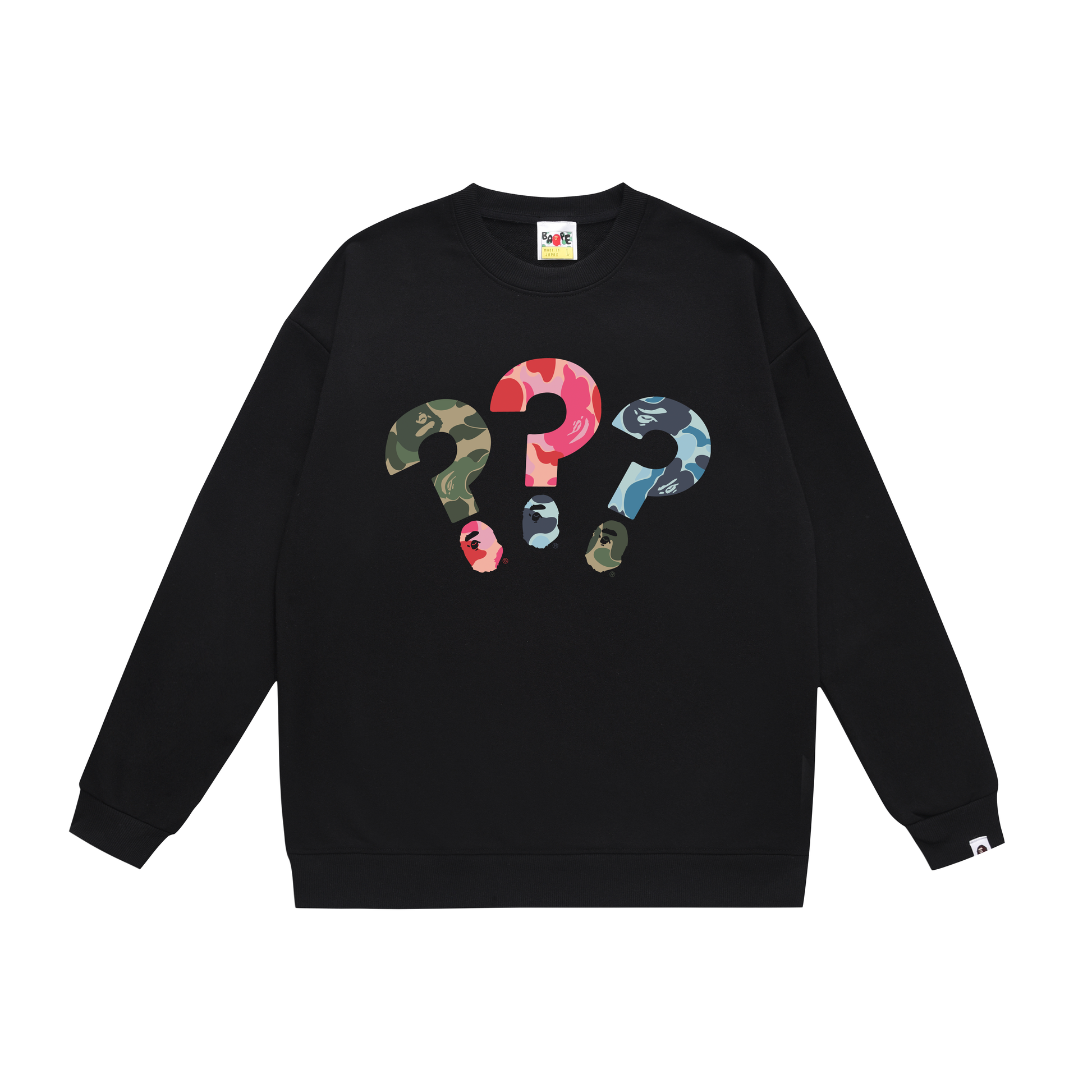 A Bathing Ape Three Color Question Mark Print Hoodie Black