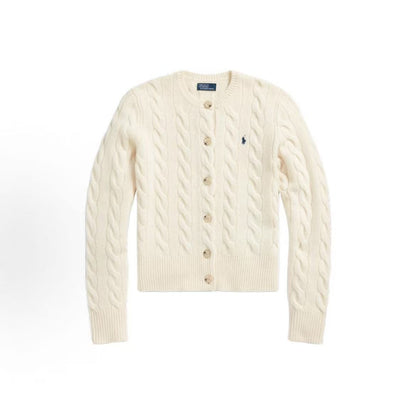 Ralph Lauren Chinese Valentine's Day Collection FW24 Solid-color Small Spikes Embroidered Round-neck Single-button Long-sleeved Sweater Short-Sleeve Form-fitting Women's White